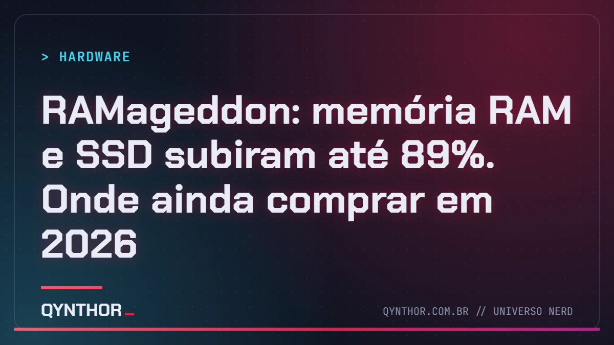 Capa QYNTHOR: RAMageddon: memória RAM e SSD subiram até 89%. Onde ainda comprar em 2026