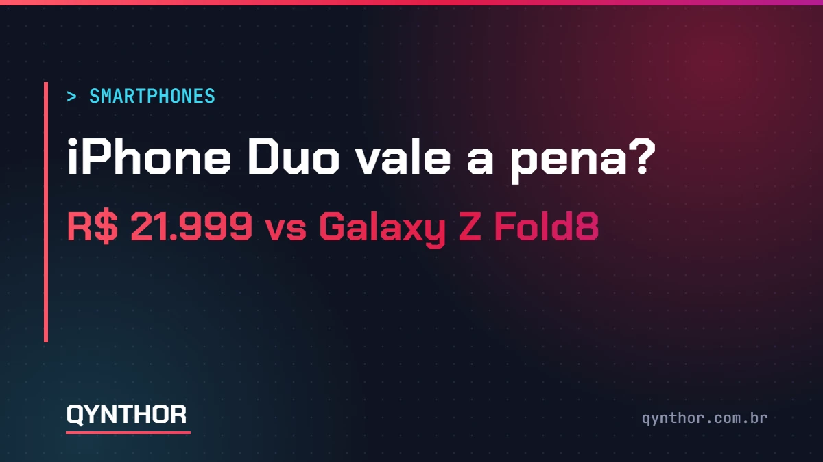 Capa QYNTHOR: iPhone Duo vale a pena? Preço de R$ 21.999 comparado ao Galaxy Z Fold8 e iPhone 18 Pro Max