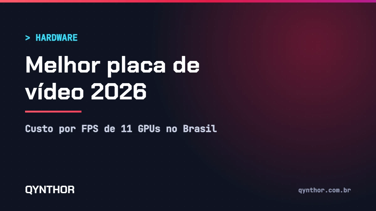 Capa QYNTHOR: melhor placa de vídeo 2026, custo por FPS de 11 GPUs no Brasil