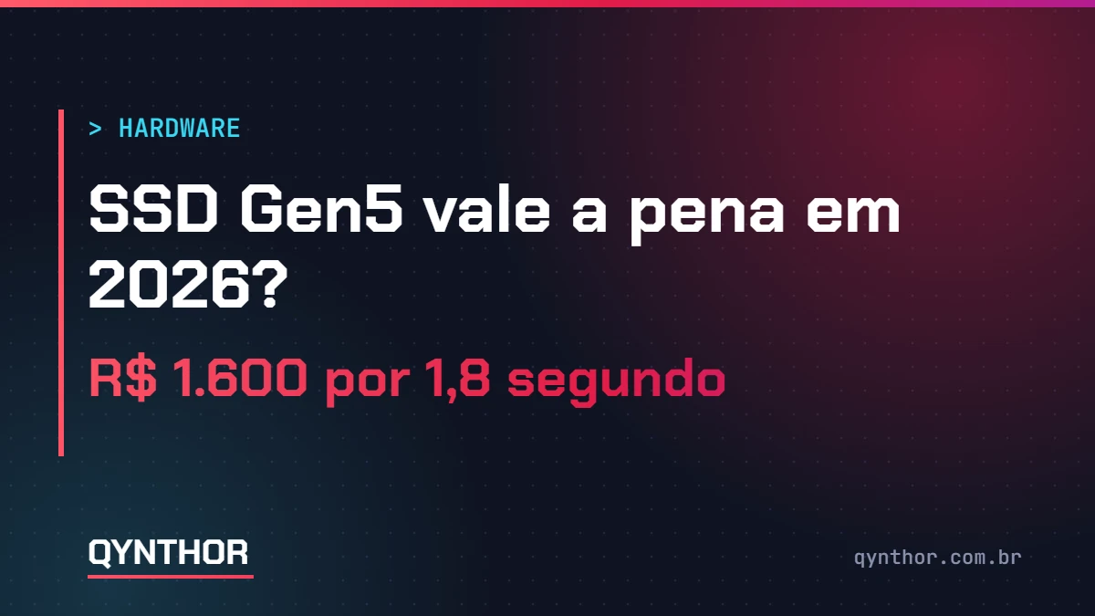 Capa QYNTHOR: SSD Gen5 vale a pena em 2026? R$ 1.600 por 1,8 segundo de loading