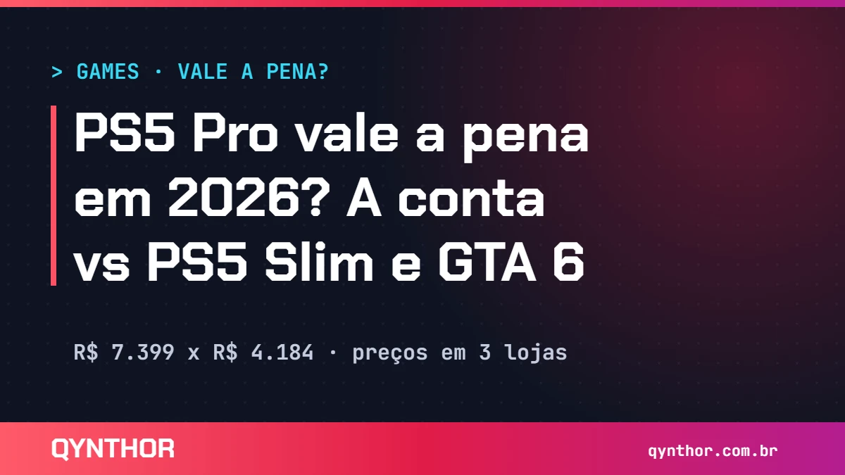 Capa QYNTHOR: PS5 Pro vale a pena em 2026, comparação de preço com o PS5 Slim antes do GTA 6